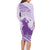 Personalised Hawaii Monk Seal Family Matching Long Sleeve Bodycon Dress and Hawaiian Shirt Polynesian Tattoo With Tropical Flowers - Purple Pastel