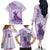 Personalised Hawaii Monk Seal Family Matching Off The Shoulder Long Sleeve Dress and Hawaiian Shirt Polynesian Tattoo With Tropical Flowers - Purple Pastel