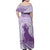 Personalised Hawaii Monk Seal Family Matching Off Shoulder Maxi Dress and Hawaiian Shirt Polynesian Tattoo With Tropical Flowers - Purple Pastel