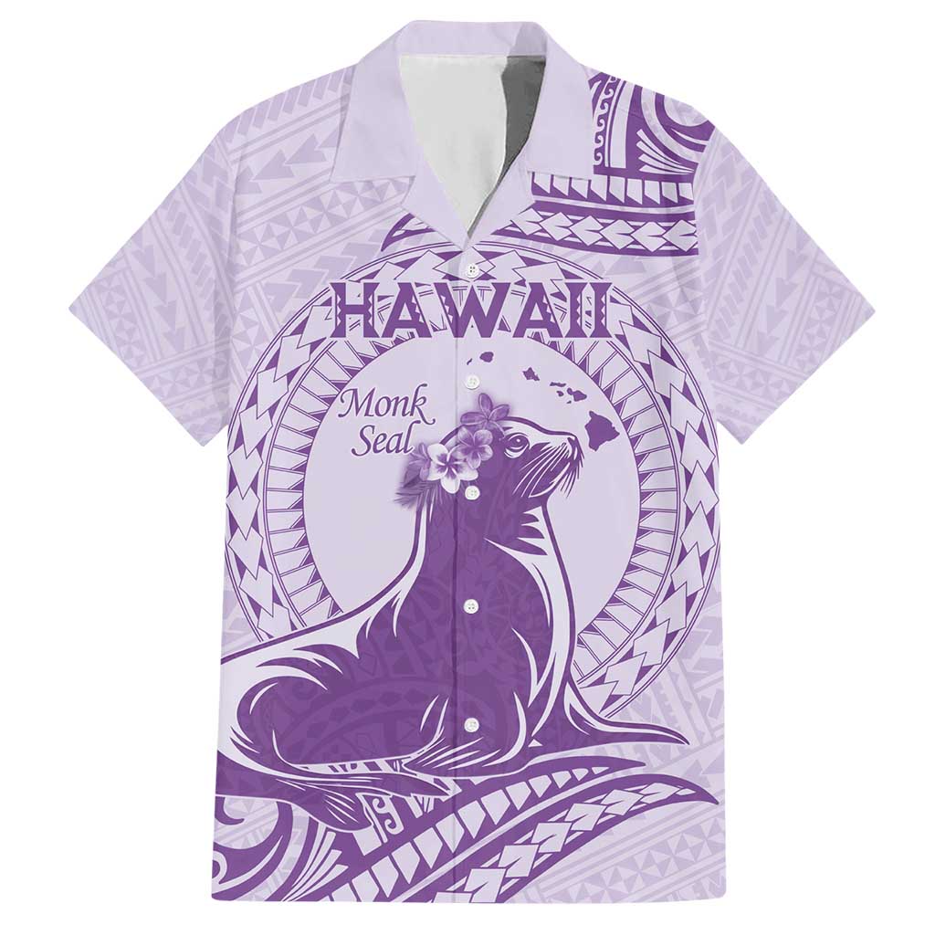 Personalised Hawaii Monk Seal Hawaiian Shirt Polynesian Tattoo With Tropical Flowers - Purple Pastel LT14 Purple - Polynesian Pride