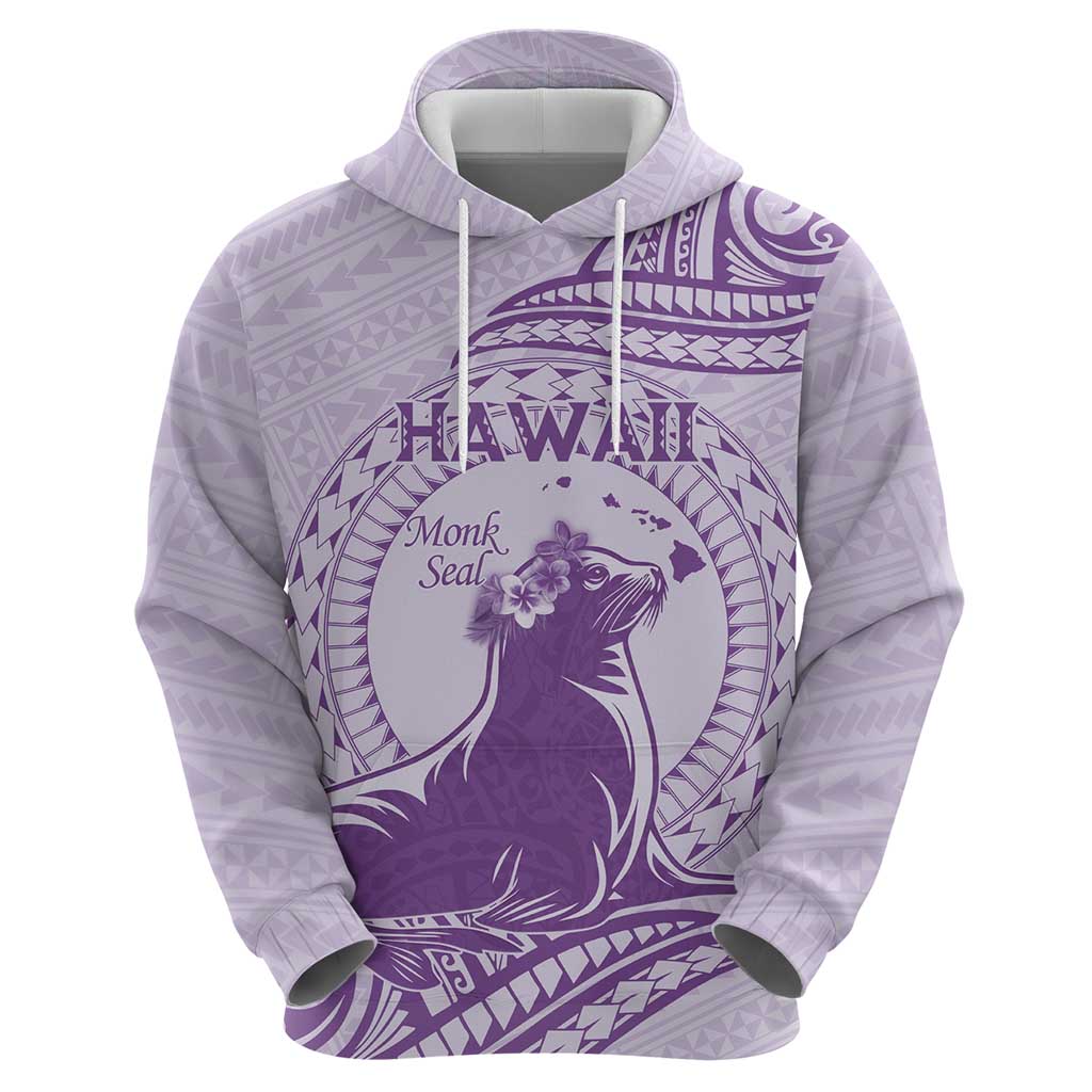 Personalised Hawaii Monk Seal Hoodie Polynesian Tattoo With Tropical Flowers - Purple Pastel LT14 - Polynesian Pride