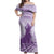 Personalised Hawaii Monk Seal Off Shoulder Maxi Dress Polynesian Tattoo With Tropical Flowers - Purple Pastel