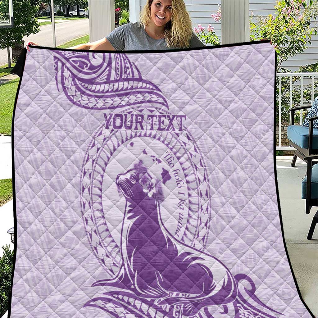 Personalised Hawaii Monk Seal Quilt Polynesian Tattoo With Tropical Flowers - Purple Pastel LT14 Purple - Polynesian Pride