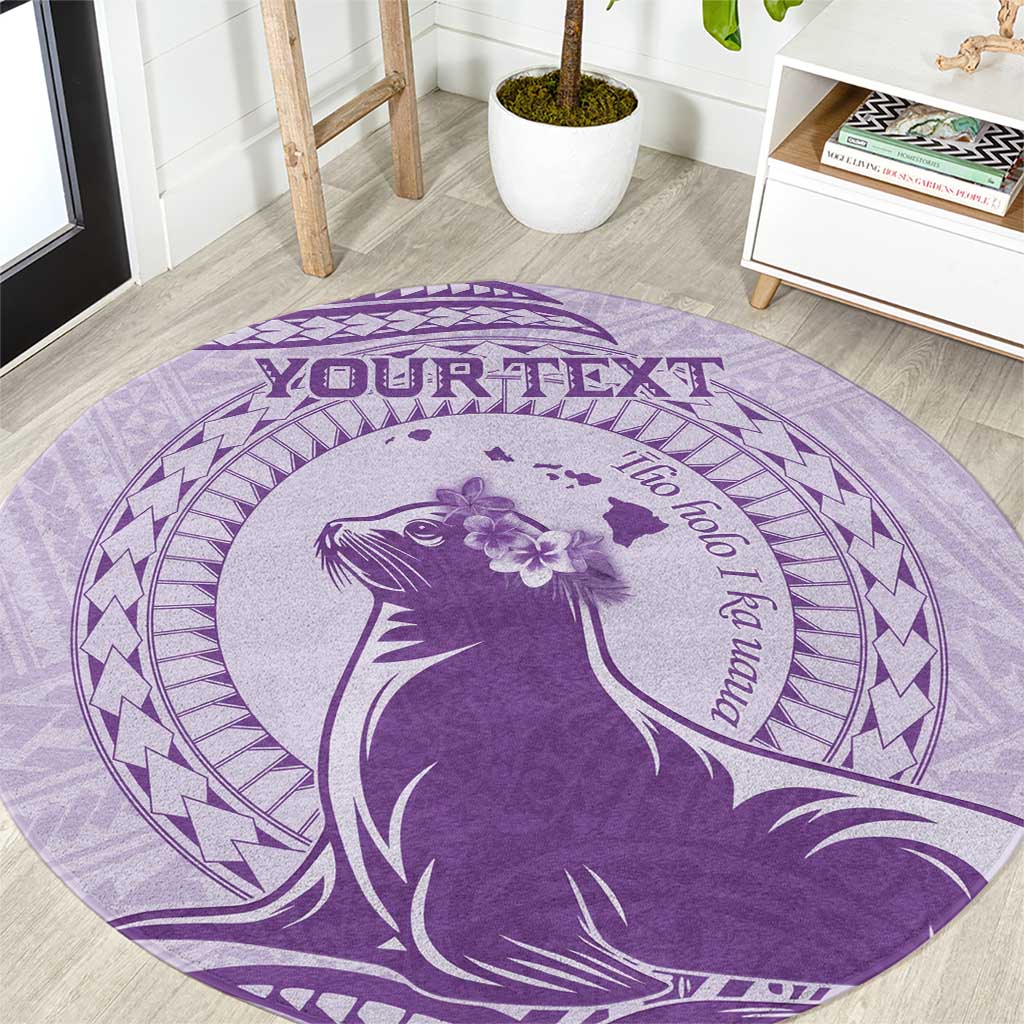 Personalised Hawaii Monk Seal Round Carpet Polynesian Tattoo With Tropical Flowers - Purple Pastel LT14 Purple - Polynesian Pride