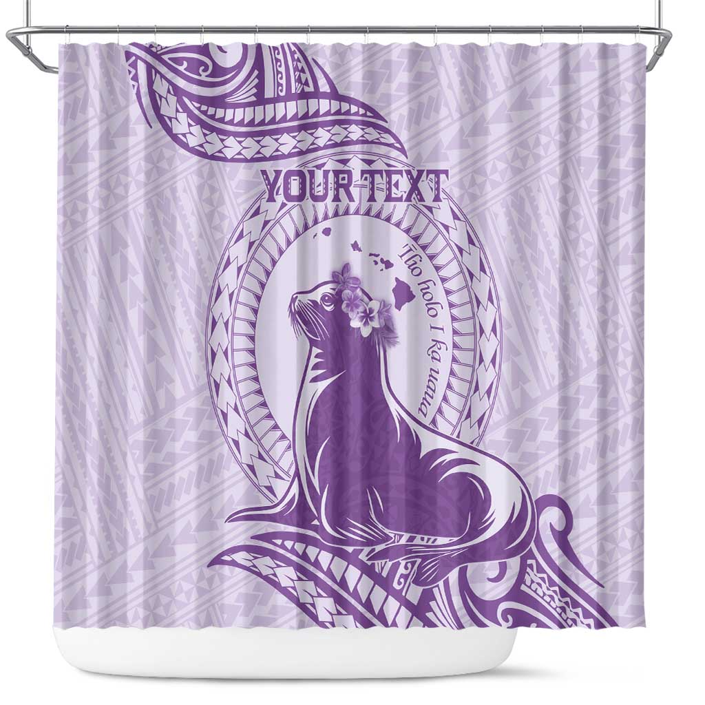 Personalised Hawaii Monk Seal Shower Curtain Polynesian Tattoo With Tropical Flowers - Purple Pastel LT14 Purple - Polynesian Pride
