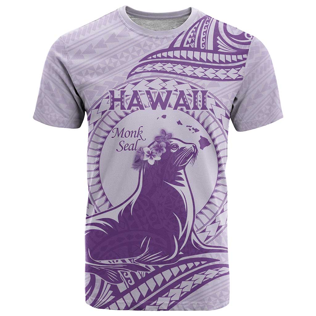 Personalised Hawaii Monk Seal T Shirt Polynesian Tattoo With Tropical Flowers - Purple Pastel LT14 Purple - Polynesian Pride