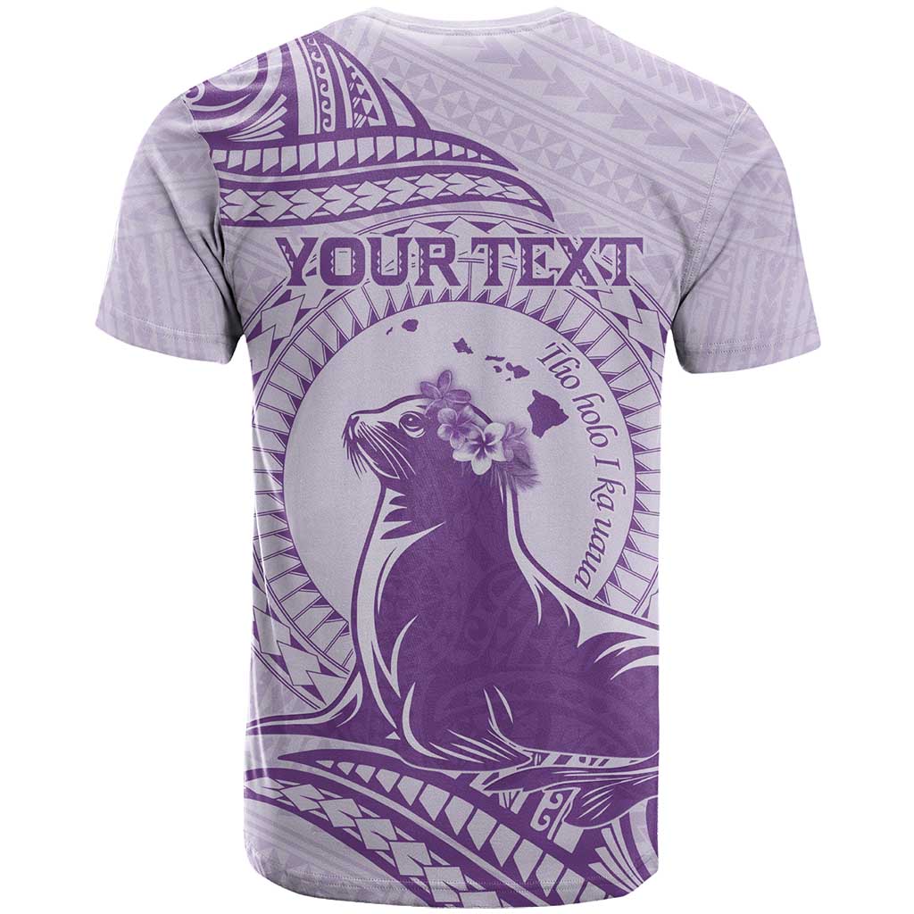Personalised Hawaii Monk Seal T Shirt Polynesian Tattoo With Tropical Flowers - Purple Pastel LT14 - Polynesian Pride
