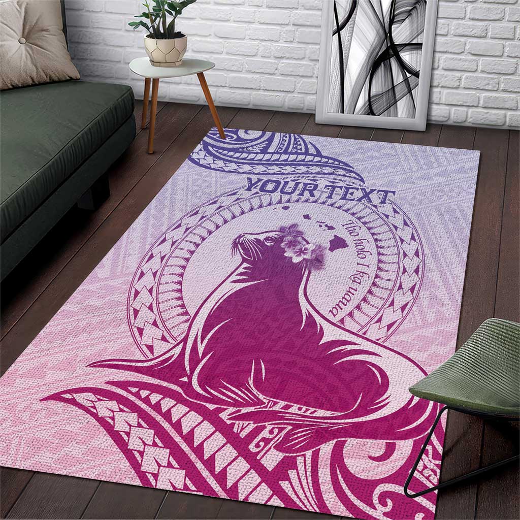Personalised Hawaii Monk Seal Area Rug Polynesian Tattoo With Tropical Flowers - Purple Gradient LT14 Purple - Polynesian Pride