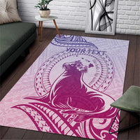 Personalised Hawaii Monk Seal Area Rug Polynesian Tattoo With Tropical Flowers - Purple Gradient LT14 Purple - Polynesian Pride