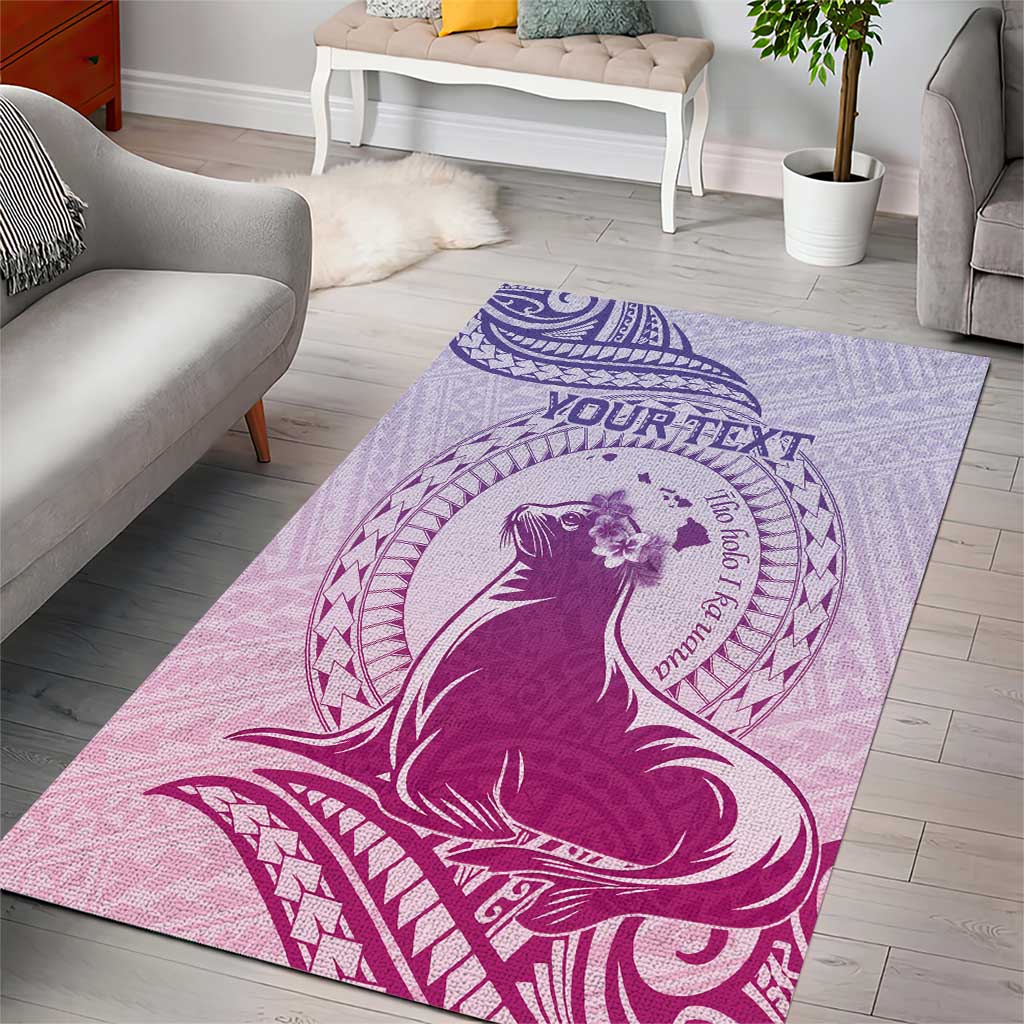Personalised Hawaii Monk Seal Area Rug Polynesian Tattoo With Tropical Flowers - Purple Gradient LT14 - Polynesian Pride