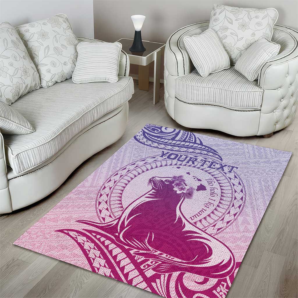 Personalised Hawaii Monk Seal Area Rug Polynesian Tattoo With Tropical Flowers - Purple Gradient LT14 - Polynesian Pride