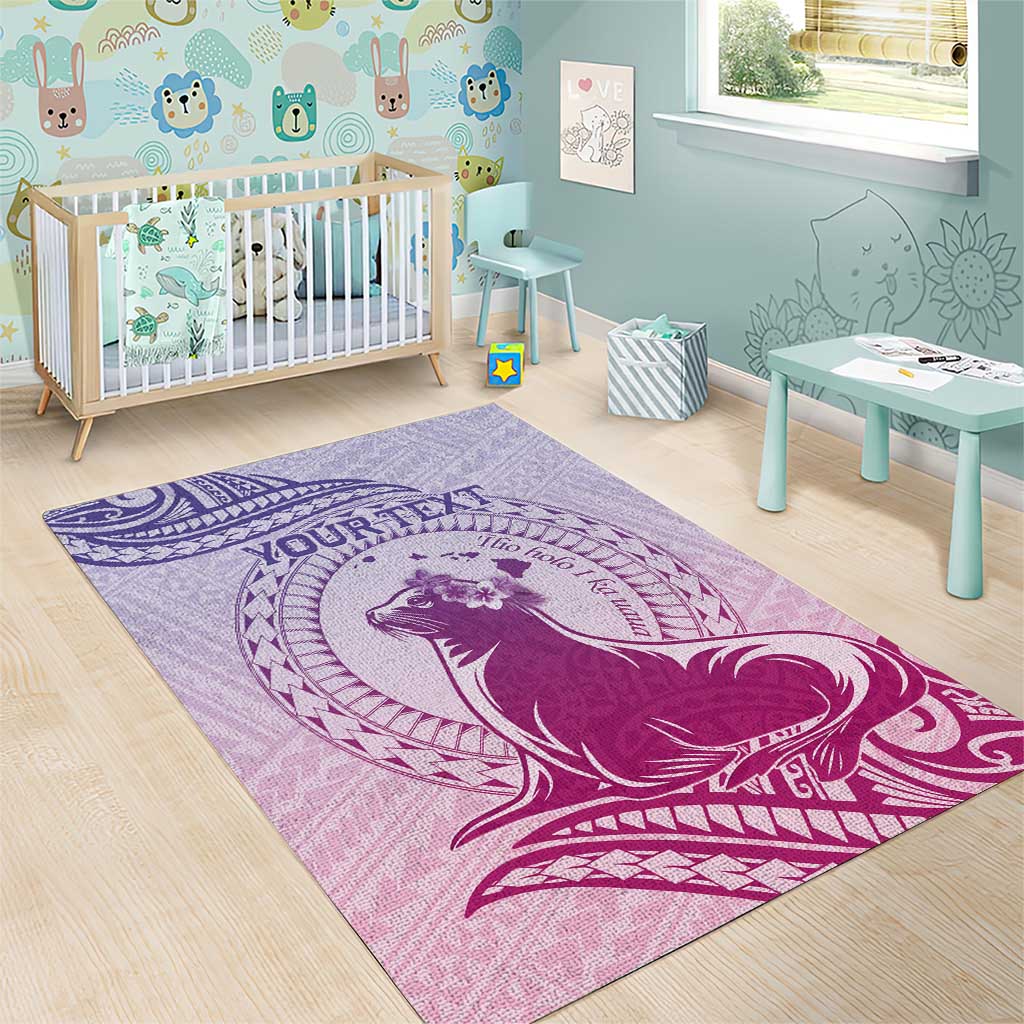 Personalised Hawaii Monk Seal Area Rug Polynesian Tattoo With Tropical Flowers - Purple Gradient LT14 - Polynesian Pride