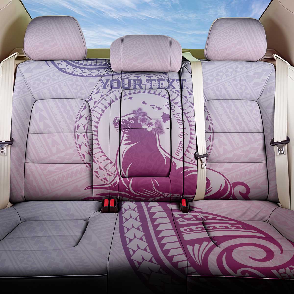Personalised Hawaii Monk Seal Back Car Seat Cover Polynesian Tattoo With Tropical Flowers - Purple Gradient LT14 One Size Purple - Polynesian Pride