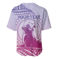Personalised Hawaii Monk Seal Baseball Jersey Polynesian Tattoo With Tropical Flowers - Purple Gradient LT14 - Polynesian Pride