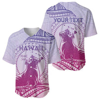 Personalised Hawaii Monk Seal Baseball Jersey Polynesian Tattoo With Tropical Flowers - Purple Gradient LT14 - Polynesian Pride