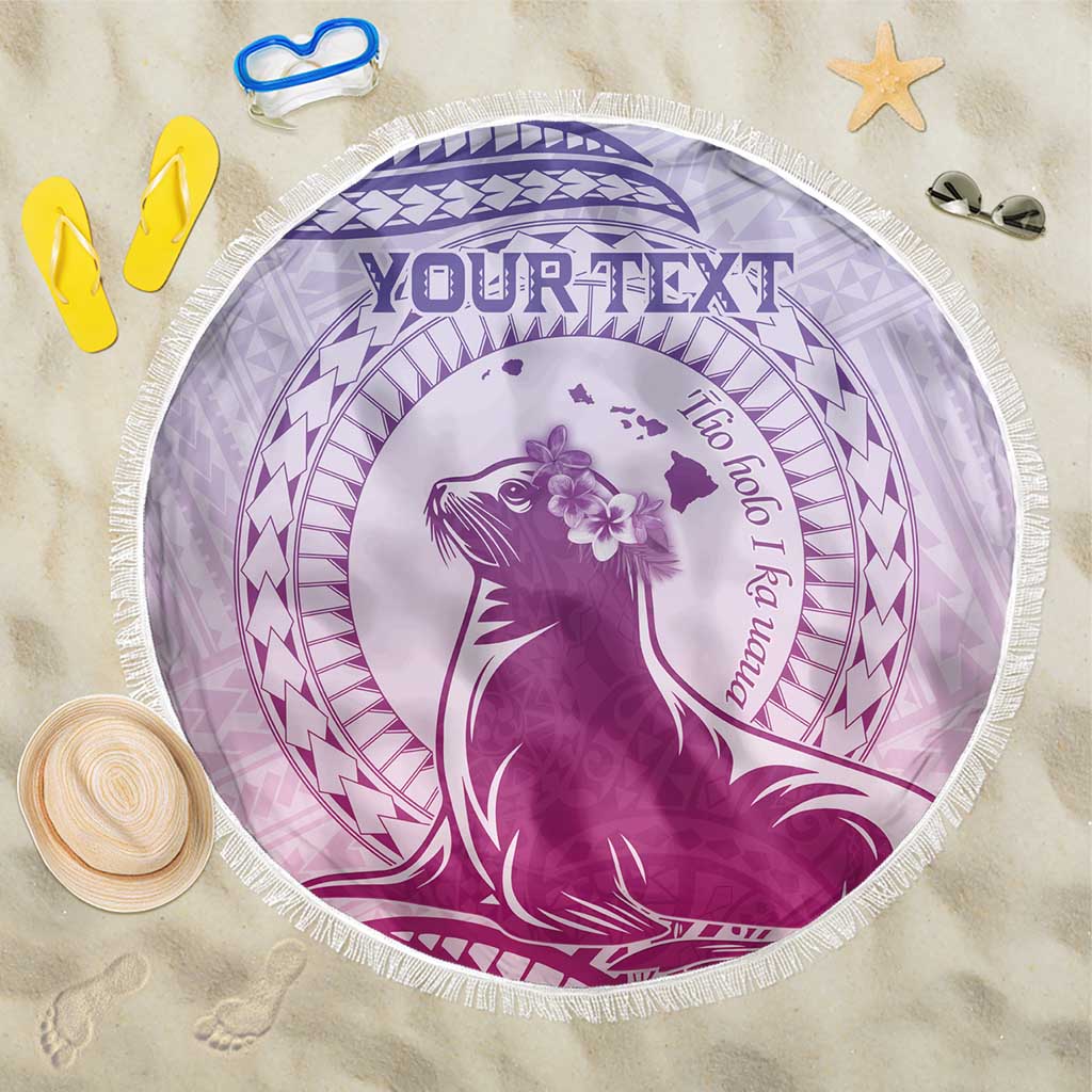 Personalised Hawaii Monk Seal Beach Blanket Polynesian Tattoo With Tropical Flowers - Purple Gradient LT14 One Size 150cm Purple - Polynesian Pride