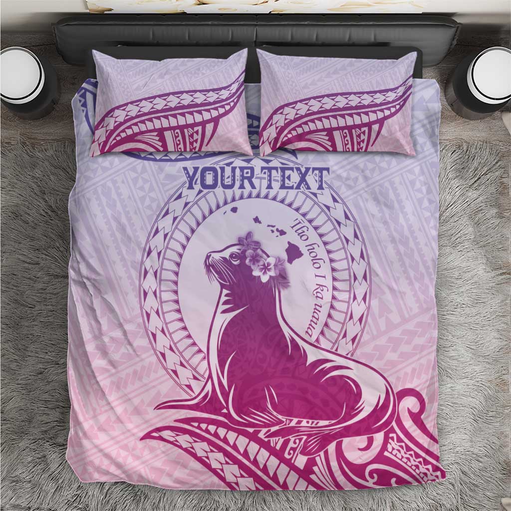 Personalised Hawaii Monk Seal Bedding Set Polynesian Tattoo With Tropical Flowers - Purple Gradient LT14 Purple - Polynesian Pride