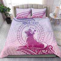 Personalised Hawaii Monk Seal Bedding Set Polynesian Tattoo With Tropical Flowers - Purple Gradient LT14 - Polynesian Pride