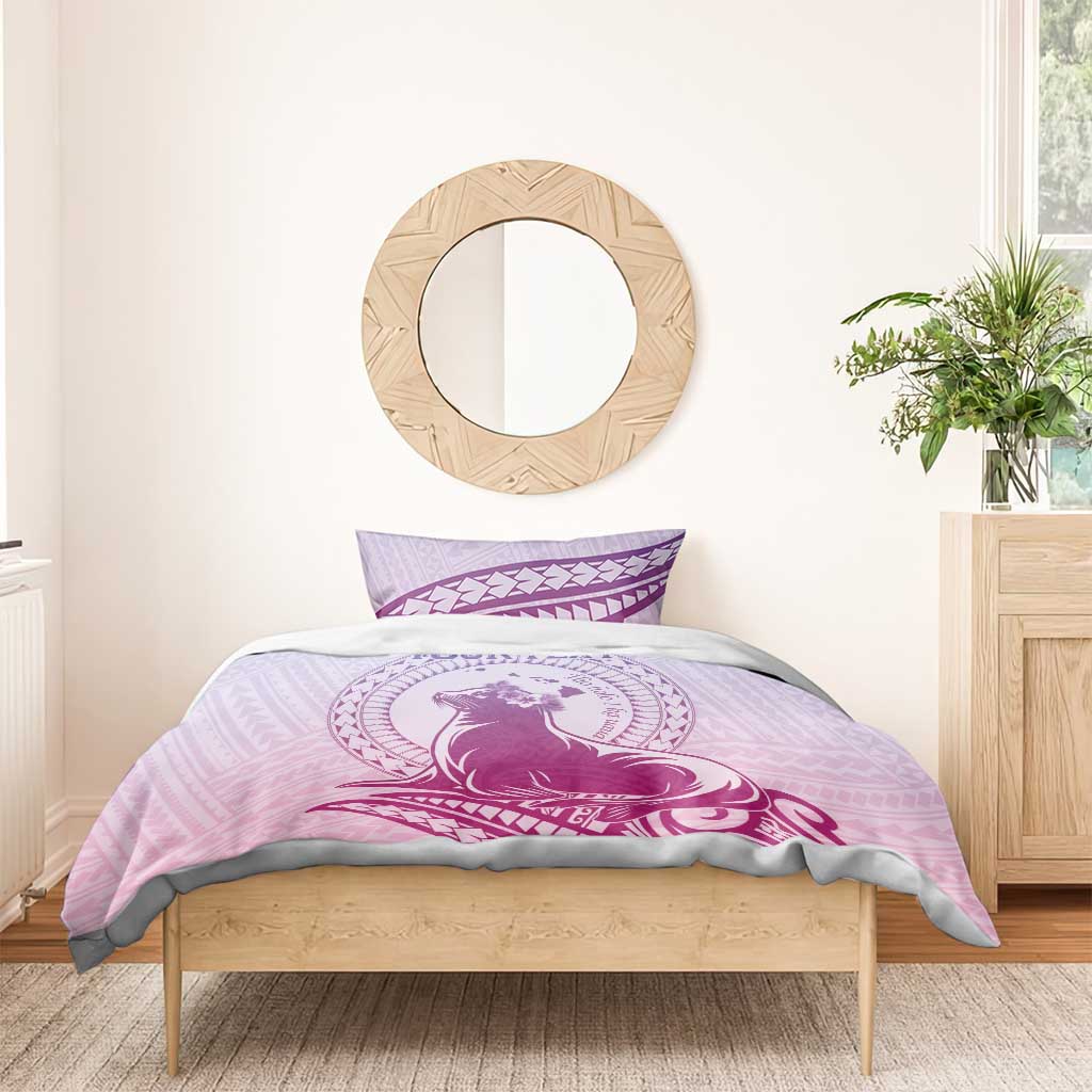 Personalised Hawaii Monk Seal Bedding Set Polynesian Tattoo With Tropical Flowers - Purple Gradient LT14 - Polynesian Pride
