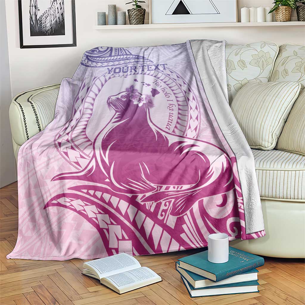 Personalised Hawaii Monk Seal Blanket Polynesian Tattoo With Tropical Flowers - Purple Gradient LT14 Purple - Polynesian Pride