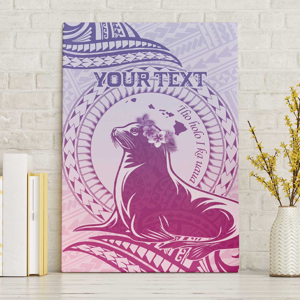 Personalised Hawaii Monk Seal Canvas Wall Art Polynesian Tattoo With Tropical Flowers - Purple Gradient LT14 Without Frame Purple - Polynesian Pride