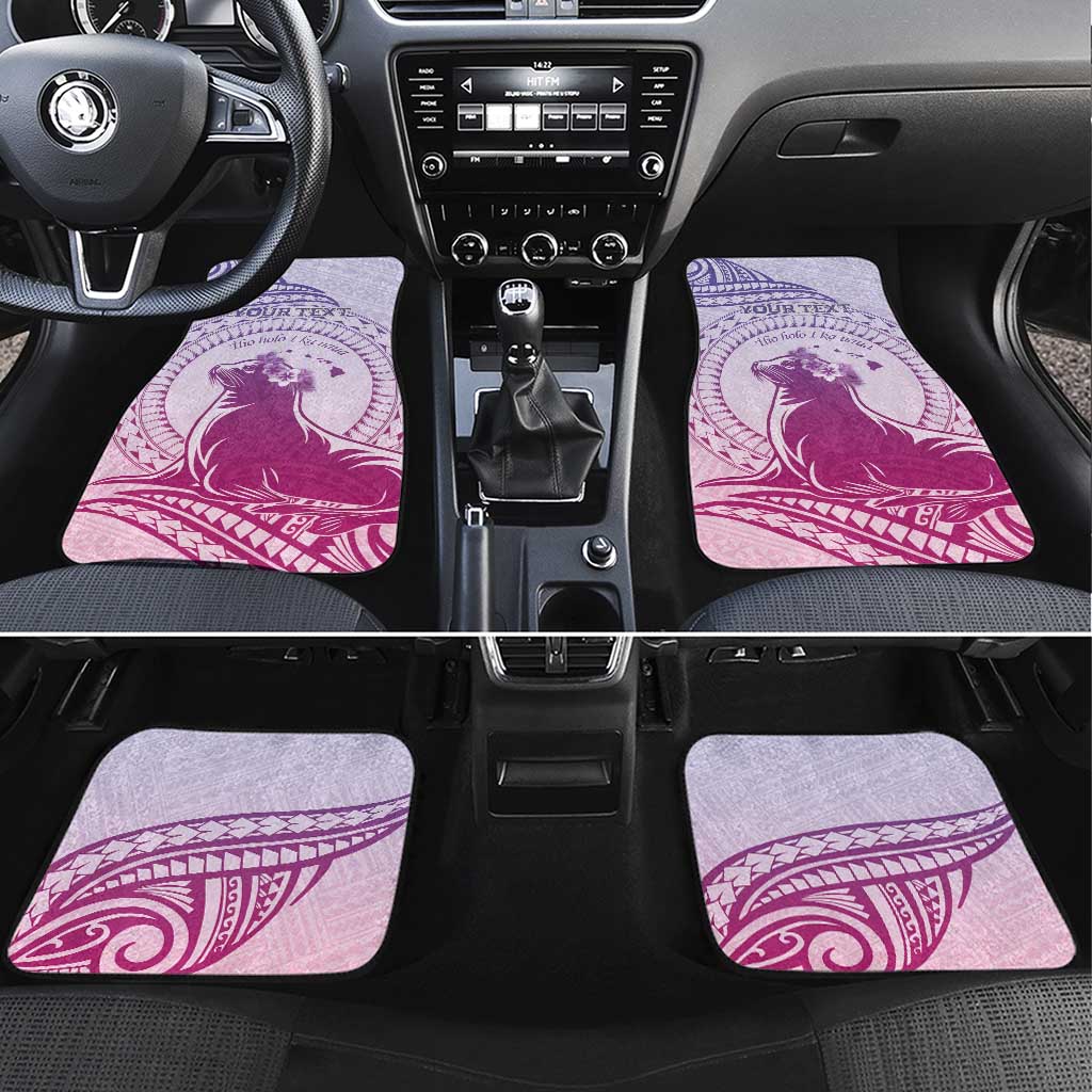 Personalised Hawaii Monk Seal Car Mats Polynesian Tattoo With Tropical Flowers - Purple Gradient LT14 Set 4pcs Purple - Polynesian Pride