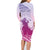 Personalised Hawaii Monk Seal Family Matching Long Sleeve Bodycon Dress and Hawaiian Shirt Polynesian Tattoo With Tropical Flowers - Purple Gradient