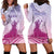 Personalised Hawaii Monk Seal Hoodie Dress Polynesian Tattoo With Tropical Flowers - Purple Gradient