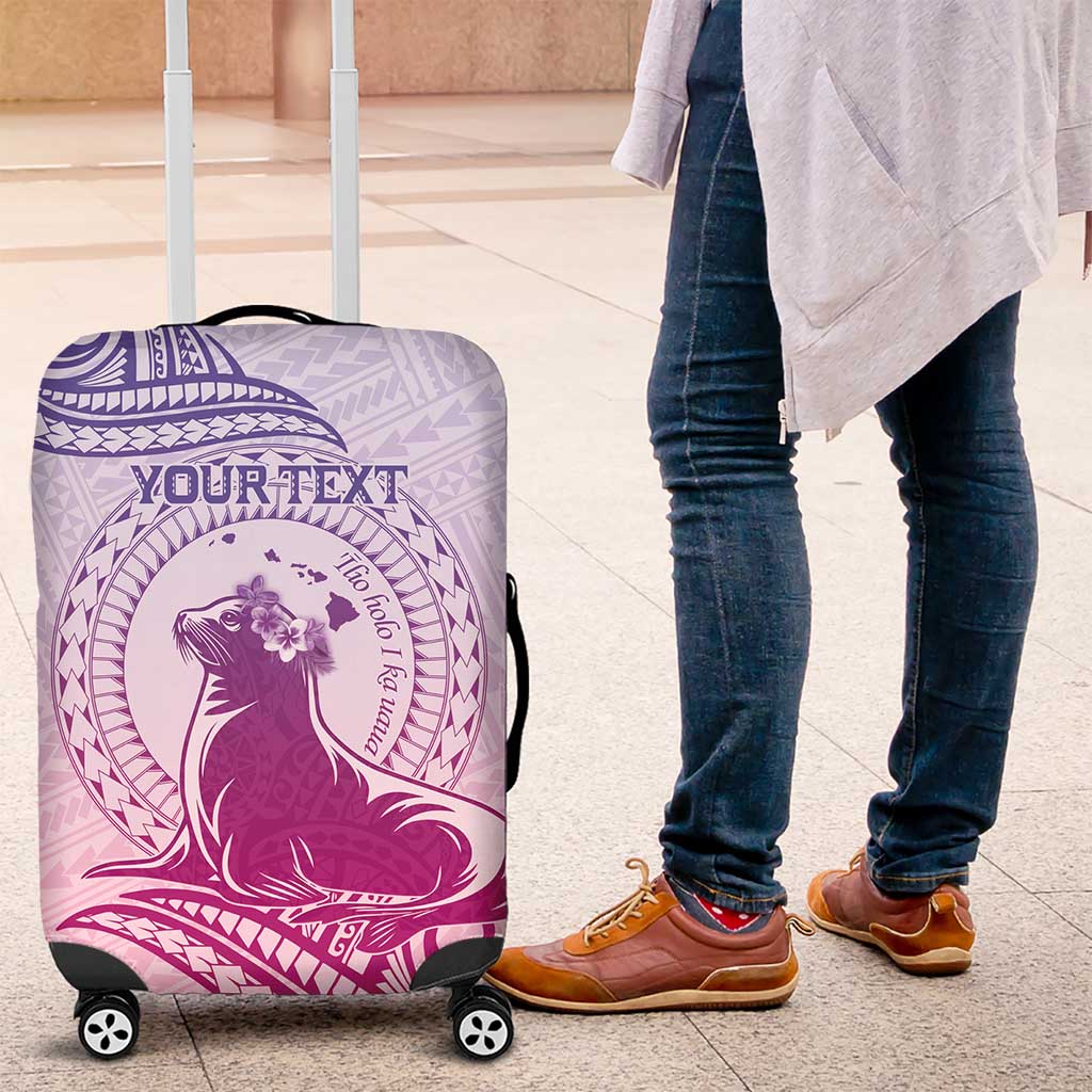 Personalised Hawaii Monk Seal Luggage Cover Polynesian Tattoo With Tropical Flowers - Purple Gradient LT14 Purple - Polynesian Pride