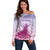 Personalised Hawaii Monk Seal Off Shoulder Sweater Polynesian Tattoo With Tropical Flowers - Purple Gradient