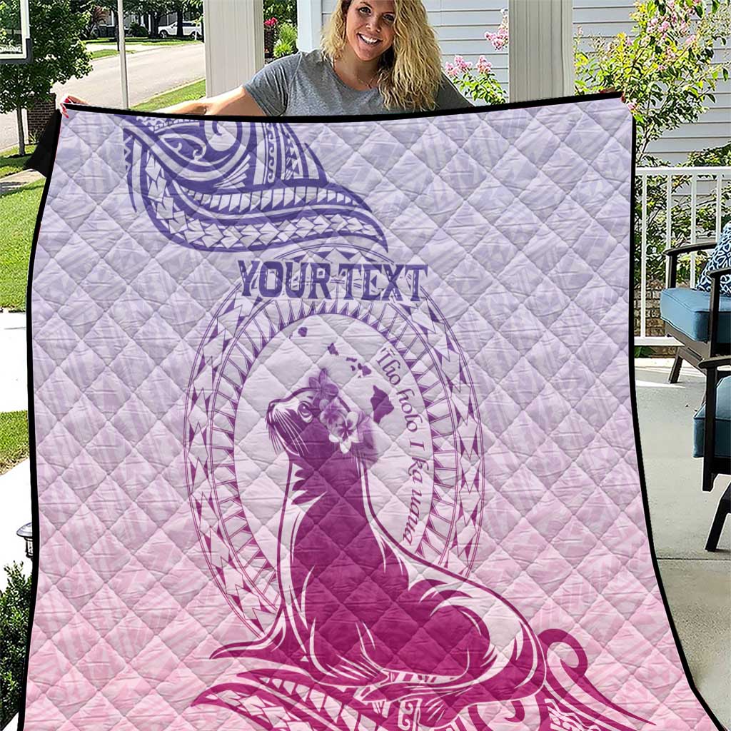 Personalised Hawaii Monk Seal Quilt Polynesian Tattoo With Tropical Flowers - Purple Gradient LT14 Purple - Polynesian Pride