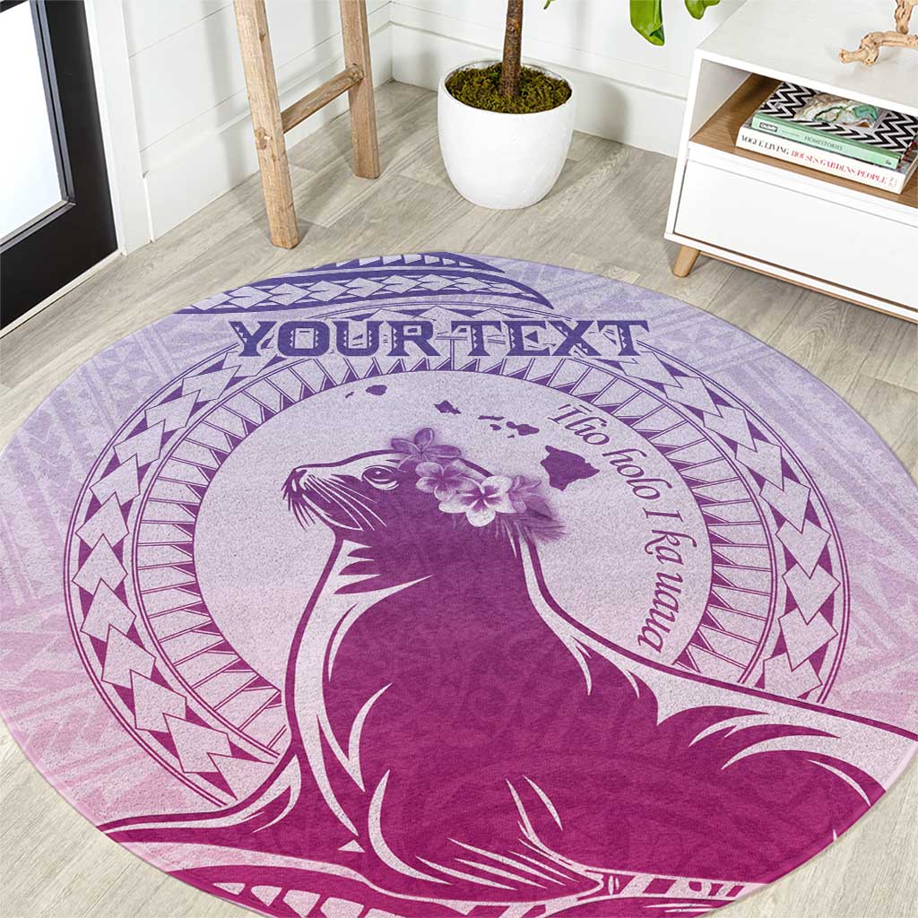 Personalised Hawaii Monk Seal Round Carpet Polynesian Tattoo With Tropical Flowers - Purple Gradient LT14 Purple - Polynesian Pride