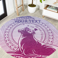 Personalised Hawaii Monk Seal Round Carpet Polynesian Tattoo With Tropical Flowers - Purple Gradient LT14 Purple - Polynesian Pride