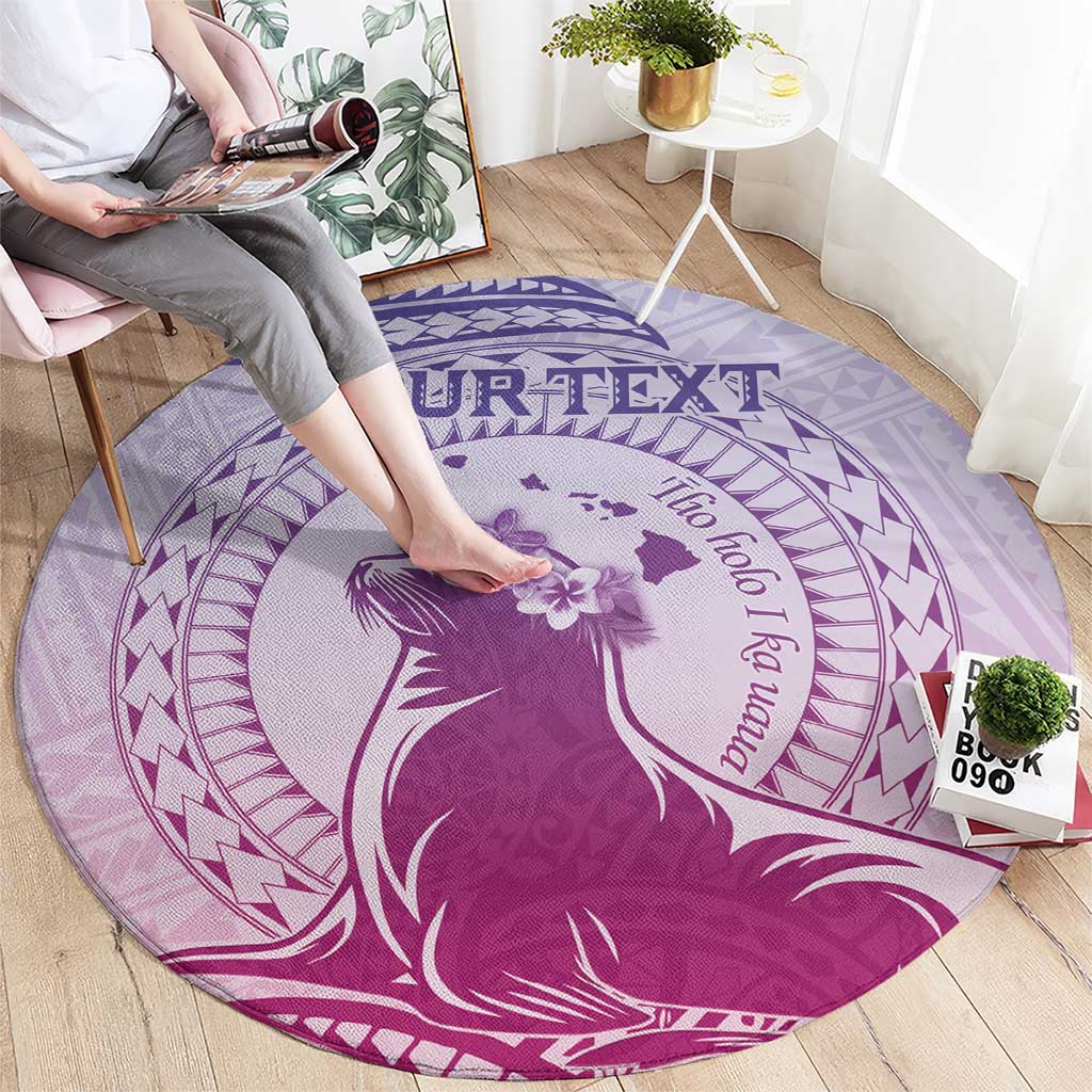 Personalised Hawaii Monk Seal Round Carpet Polynesian Tattoo With Tropical Flowers - Purple Gradient LT14 - Polynesian Pride