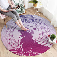 Personalised Hawaii Monk Seal Round Carpet Polynesian Tattoo With Tropical Flowers - Purple Gradient LT14 - Polynesian Pride