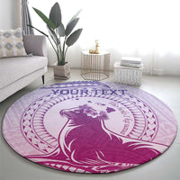 Personalised Hawaii Monk Seal Round Carpet Polynesian Tattoo With Tropical Flowers - Purple Gradient LT14 - Polynesian Pride