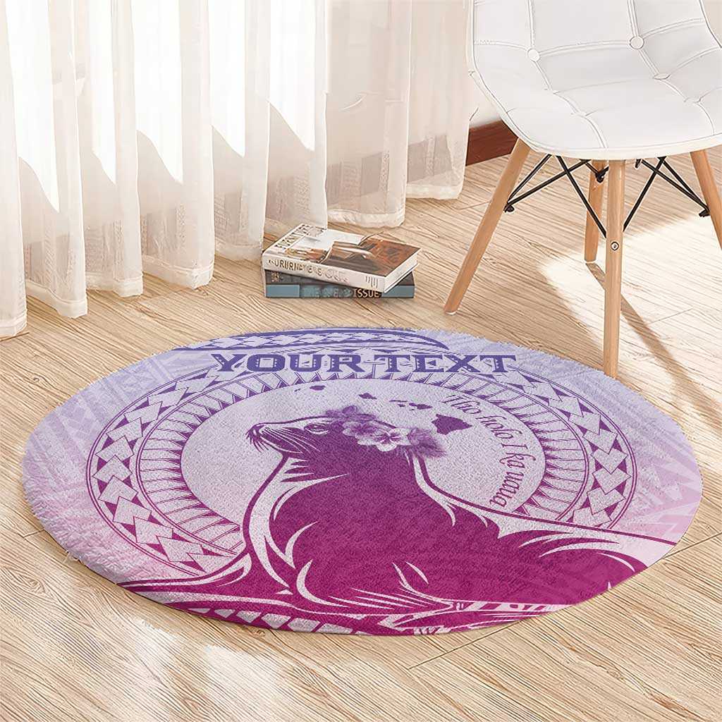 Personalised Hawaii Monk Seal Round Carpet Polynesian Tattoo With Tropical Flowers - Purple Gradient LT14 - Polynesian Pride