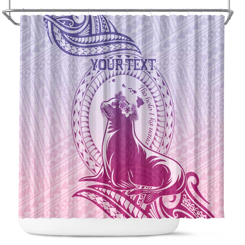 Personalised Hawaii Monk Seal Shower Curtain Polynesian Tattoo With Tropical Flowers - Purple Gradient LT14 Purple - Polynesian Pride
