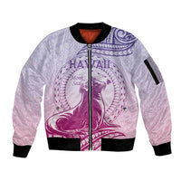 Personalised Hawaii Monk Seal Sleeve Zip Bomber Jacket Polynesian Tattoo With Tropical Flowers - Purple Gradient LT14 Unisex Purple - Polynesian Pride