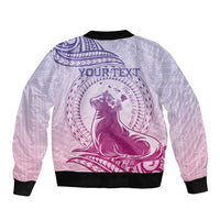 Personalised Hawaii Monk Seal Sleeve Zip Bomber Jacket Polynesian Tattoo With Tropical Flowers - Purple Gradient LT14 - Polynesian Pride