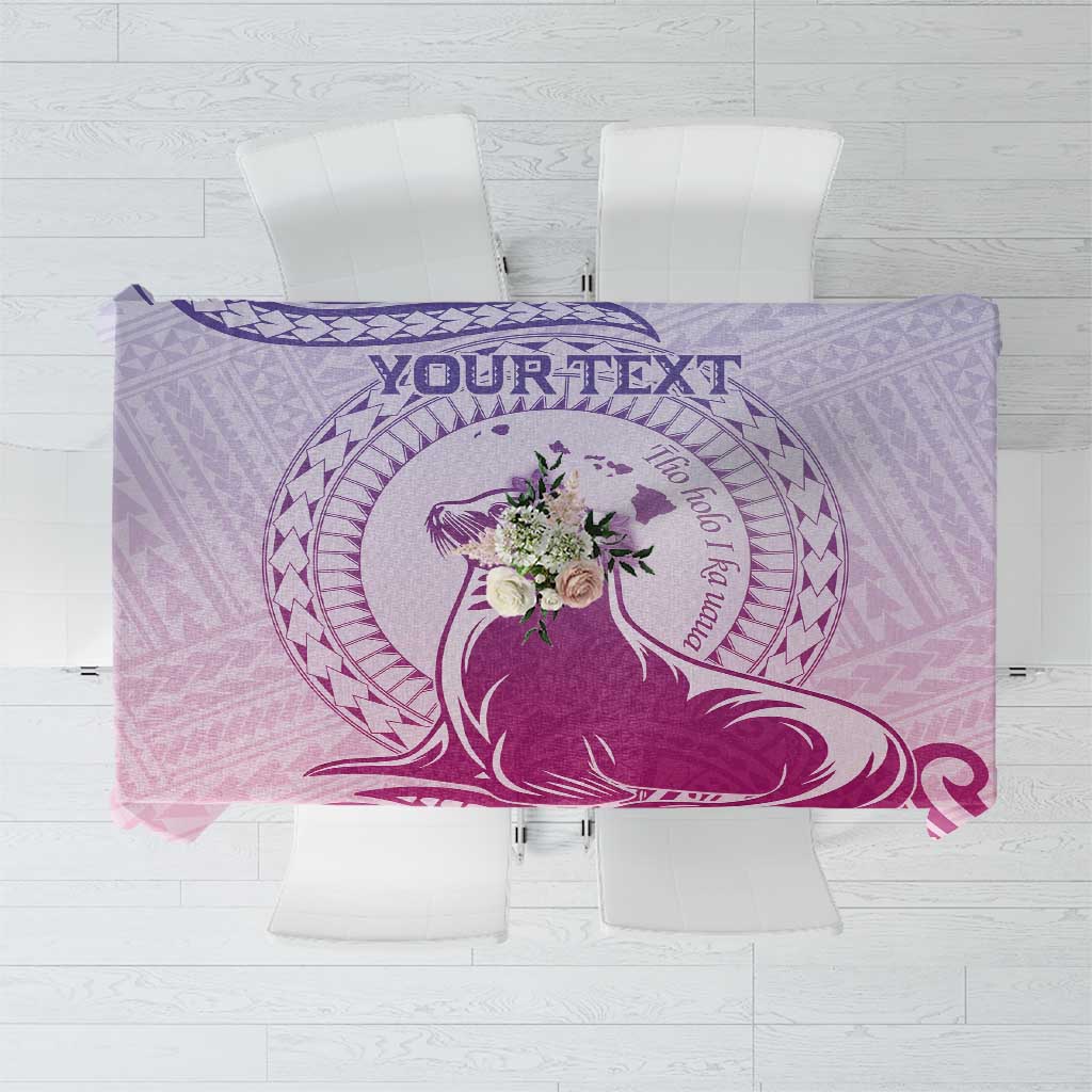 Personalised Hawaii Monk Seal Tablecloth Polynesian Tattoo With Tropical Flowers - Purple Gradient LT14 Purple - Polynesian Pride