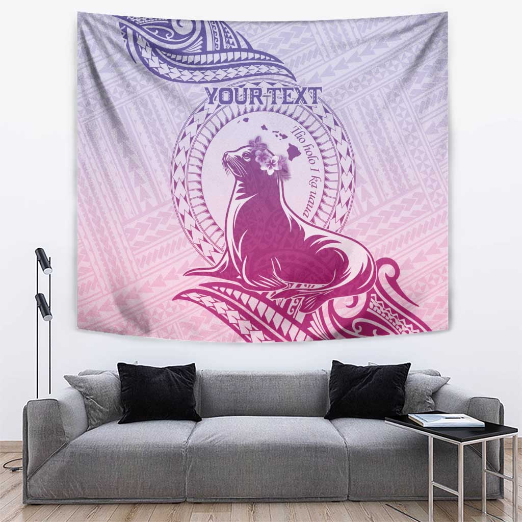 Personalised Hawaii Monk Seal Tapestry Polynesian Tattoo With Tropical Flowers - Purple Gradient LT14 Purple - Polynesian Pride
