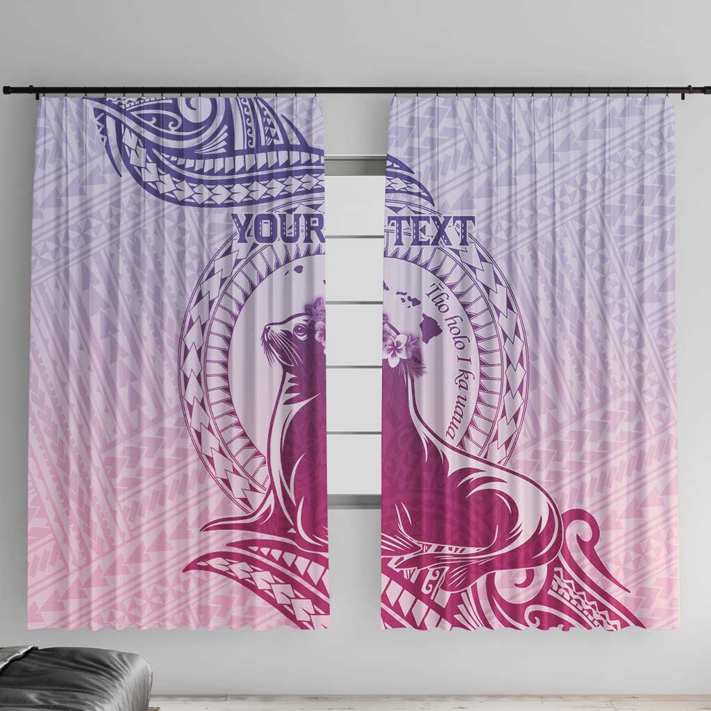 Personalised Hawaii Monk Seal Window Curtain Polynesian Tattoo With Tropical Flowers - Purple Gradient LT14 With Hooks Purple - Polynesian Pride