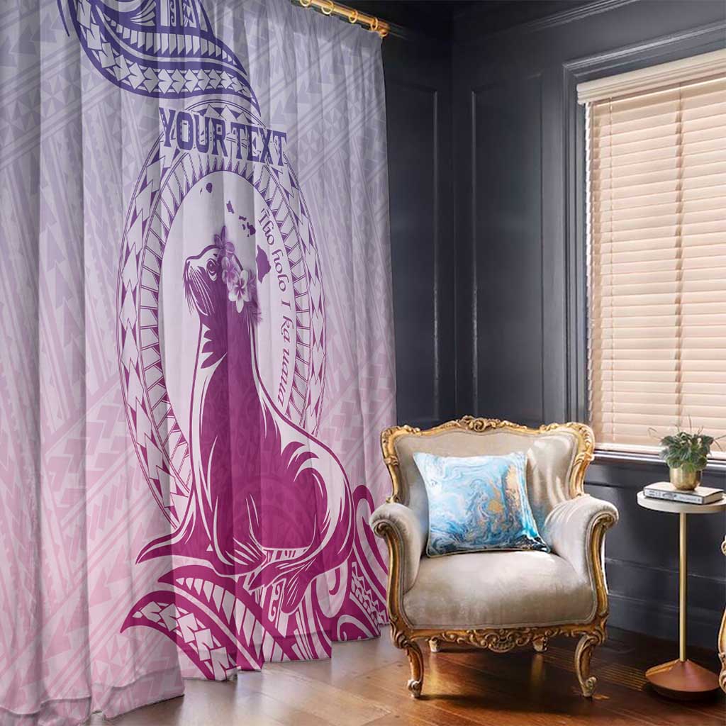 Personalised Hawaii Monk Seal Window Curtain Polynesian Tattoo With Tropical Flowers - Purple Gradient LT14 - Polynesian Pride