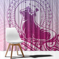 Personalised Hawaii Monk Seal Window Curtain Polynesian Tattoo With Tropical Flowers - Purple Gradient LT14 - Polynesian Pride