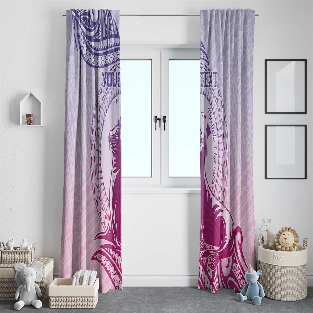Personalised Hawaii Monk Seal Window Curtain Polynesian Tattoo With Tropical Flowers - Purple Gradient LT14 - Polynesian Pride
