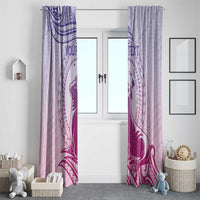 Personalised Hawaii Monk Seal Window Curtain Polynesian Tattoo With Tropical Flowers - Purple Gradient LT14 - Polynesian Pride