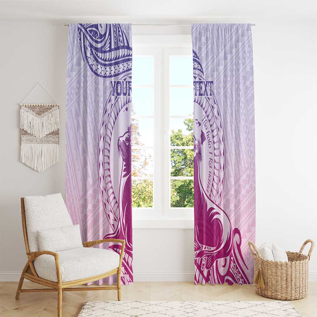 Personalised Hawaii Monk Seal Window Curtain Polynesian Tattoo With Tropical Flowers - Purple Gradient LT14 - Polynesian Pride