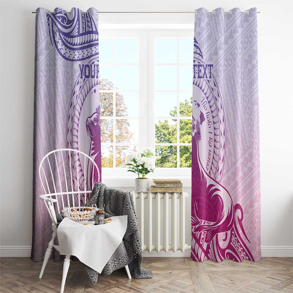 Personalised Hawaii Monk Seal Window Curtain Polynesian Tattoo With Tropical Flowers - Purple Gradient LT14 - Polynesian Pride