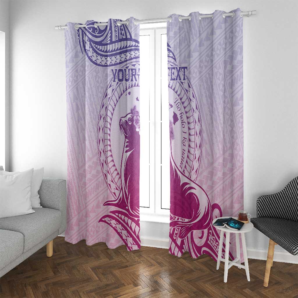 Personalised Hawaii Monk Seal Window Curtain Polynesian Tattoo With Tropical Flowers - Purple Gradient LT14 With Grommets Purple - Polynesian Pride